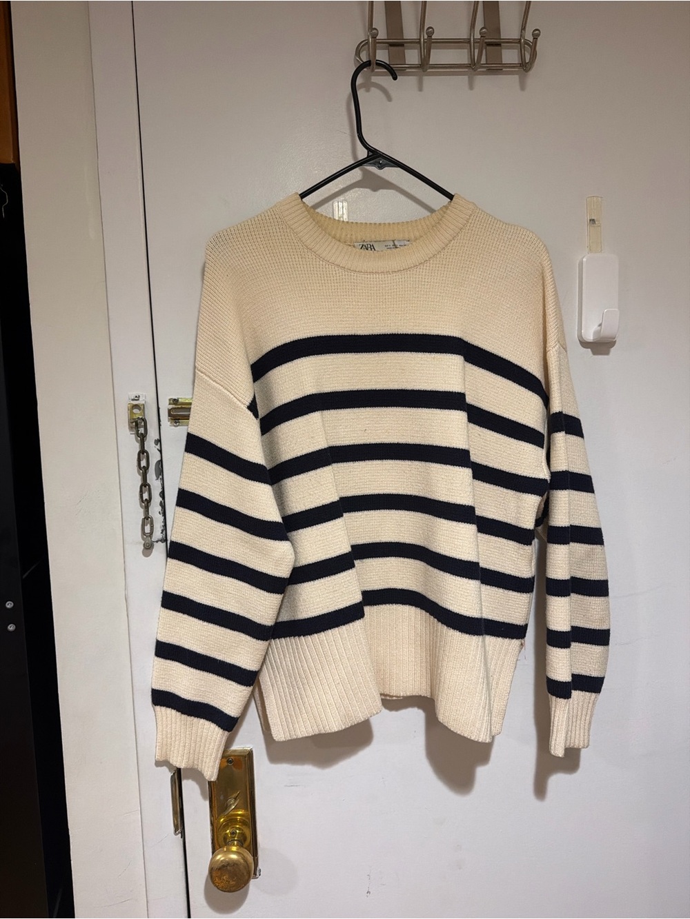Zara Cream & Black Striped Crewneck Sweater - Women